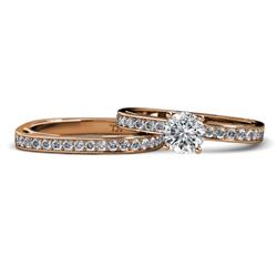 Inez Semi Mount Euro Shank Bridal Set Ring Diamond Four Prong Semi Mount Euro Shank Engagement Ring Setting Matching Diamond Band ctw ctw K Rose Gold