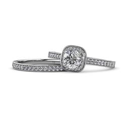 Renee Halo Bridal Set Ring Diamond Semi Mount Halo Ring Setting Matching Diamond Band with Milgrain Work ctw K White Gold