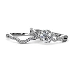 Keyara Semi Mount Halo Bridal Set Ring Diamond Semi Mount Swirl Halo Engagement Ring Setting Matching Diamond Band ctw K White Gold