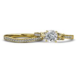 Zaidee Semi Mount Butterfly Bridal Set Ring Diamond Four Prong Semi Mount Butterfly Engagement Ring Setting Matching Diamond Band with Milgrain Work ctw K Yellow Gold