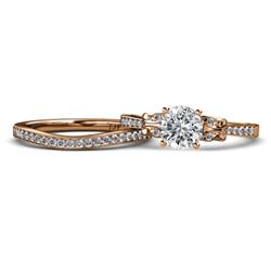 Zaidee Semi Mount Butterfly Bridal Set Ring Diamond Four Prong Semi Mount Butterfly Engagement Ring Setting Matching Diamond Band with Milgrain Work ctw K Rose Gold