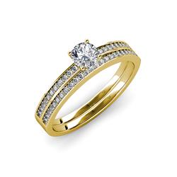 Evika Semi Mount Bridal Set Ring Diamond Four Prong Semi Mount Engagement Ring Setting Matching Diamond Band ctw K Yellow Gold