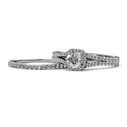 Rabea Semi Mount Halo Bridal Set Ring Diamond Semi Mount Halo Engagement Ring Setting Matching Diamond Band ctw K White Gold