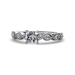 Amaira Semi Mount Twisted Engagement Ring Diamond Four Prong Semi Mount Twisted Engagement Ring VS SI F G with Milgrain Work in K White Gold