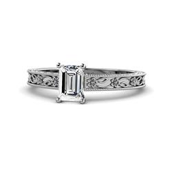 Florie Retro Semi Mount Floral Engraved Solitaire Engagement Ring Four Prong Semi Mount Floral Engraved Solitaire Engagement Ring in Platinum