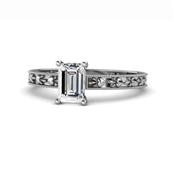 Niah Retro Semi Mount Heart Embossed Solitaire Engagement Ring Four Prong Semi Mount Heart Embossed Solitaire Engagement Ring in Platinum