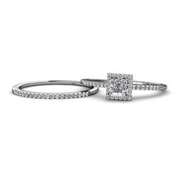 Junia Semi Mount Halo Bridal Set Ring Round Diamond ctw Womens Semi Mount Halo Engagement Ring Matching Diamond Band K White Gold