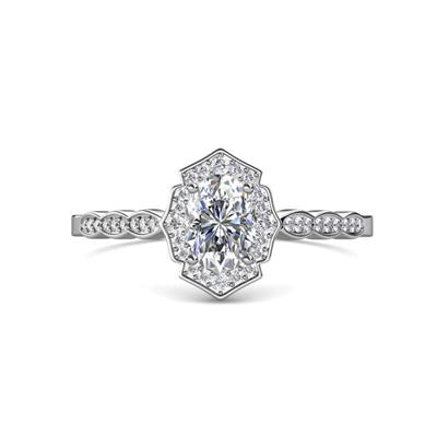 Flora Desire Oval Cut Semi Mount Vintage Scallop Halo Engagement Ring