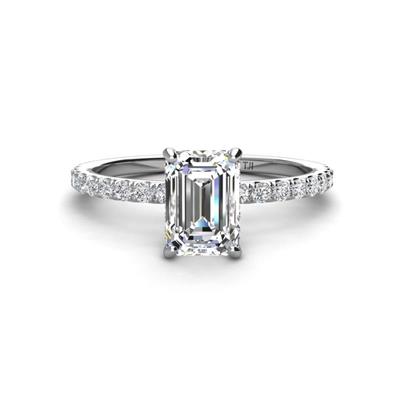 Charlotte Desire Emerald Cut Semi Mount Womens Hidden Halo Engagement Ring