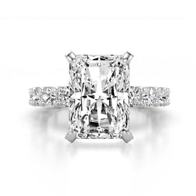 Amira Emerald Radiant Shape Semi Mount Hidden Halo with accented Side Lab Grown Diamonds Engagement Ring