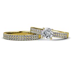 Aurum Semi Mount Double Row Bridal Set Ring Diamond Four Prong Semi Mount Double Row Engagement Ring Setting Matching Diamond Band ctw K Yellow Gold