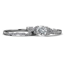 Serene Semi Mount Bridal Set Ring Diamond Four Prong Semi Mount Engagement Ring Setting Matching Diamond Band ctw K White Gold