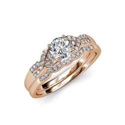 Serene Semi Mount Bridal Set Ring Diamond Four Prong Semi Mount Engagement Ring Setting Matching Diamond Band ctw K Rose Gold