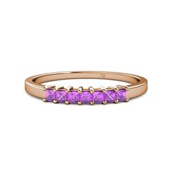 Evia ctw Amethyst Seven Stone Wedding Band ctw Princess Shape Amethyst Wedding Band Using Prong Setting in K Rose Gold 