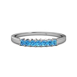 Evia ctw Blue Topaz Seven Stone Wedding Band ctw Princess Shape Blue Topaz Wedding Band Using Prong Setting in K White Gold 