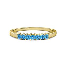 Evia ctw Blue Topaz Seven Stone Wedding Band ctw Princess Shape Blue Topaz Wedding Band Using Prong Setting in K Yellow Gold 