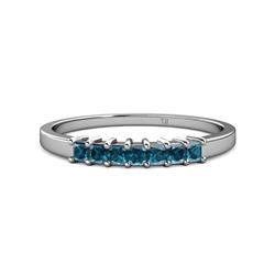 Evia ctw London Blue Topaz Seven Stone Wedding Band ctw Princess Shape London Blue Topaz Wedding Band Using Prong Setting in K White Gold 