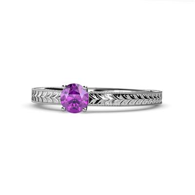 Aine Round Amethyst Solitaire Engagement Ring