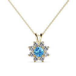 Ianthe Blue Topaz and Diamond Floral Halo Pendant Blue Topaz and Diamond Womens Floral Halo Pendant Necklace ctw K Yellow GoldIncluded Inches K Yellow Gold Chain