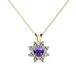 Ianthe Iolite and Diamond Floral Halo Pendant Iolite and Diamond Womens Floral Halo Pendant Necklace ctw K Yellow GoldIncluded Inches K Yellow Gold Chain