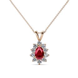 Giselle Ruby and Diamond Halo Pendant Pear Cut x Ruby and Diamond Womens Halo Pendant Necklace ctw K Rose GoldIncluded Inches K Rose Gold Chain