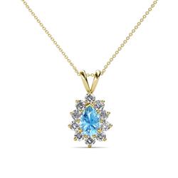 Giselle Blue Topaz and Diamond Halo Pendant Pear Cut x Blue Topaz and Diamond Womens Halo Pendant Necklace ctw K Yellow GoldIncluded Inches K Yellow Gold Chain