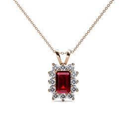 Xuan Ruby and Diamond Halo Pendant Emerald Cut x Ruby and Diamond Womens Halo Pendant Necklace ctw K Rose GoldIncluded Inches K Rose Gold Chain
