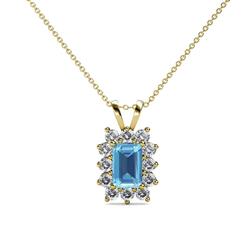 Xuan Blue Topaz and Diamond Halo Pendant Emerald Cut x Blue Topaz and Diamond Womens Halo Pendant Necklace ctw K Yellow GoldIncluded Inches K Yellow Gold Chain