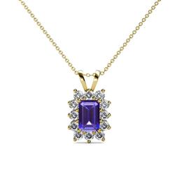 Xuan Iolite and Diamond Halo Pendant Emerald Cut x Iolite and Diamond Womens Halo Pendant Necklace ctw K Yellow GoldIncluded Inches K Yellow Gold Chain