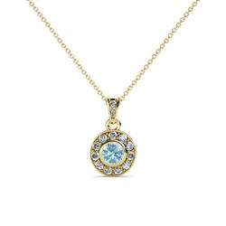 Aazia Aquamarine and Diamond Circle Halo Pendant Aquamarine and Diamond Circle Womens Halo Pendant Necklace ctw K Yellow GoldIncluded Inches K Yellow Gold Chain