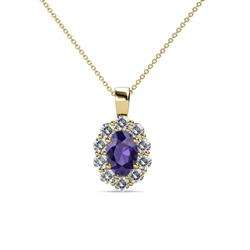 Cadena Iolite and Diamond Halo Pendant Oval Cut x Iolite and Diamond Womens Halo Pendant Necklace ctw K Yellow GoldIncluded Inches K Yellow Gold Chain