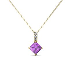 Aurel Amethyst and Diamond Pendant Princes Cut Amethyst and Diamond Womens Pendant Necklace ctw K Yellow GoldIncluded Inches K Yellow Gold Chain