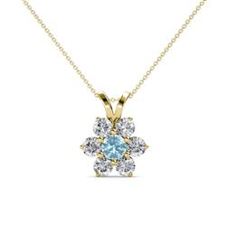 Akina ctw Aquamarine and Round Natural Diamond Floral Halo Pendant Aquamarine and Round Natural Diamond SI I G H Floral Halo Pendant ct tw in K Yellow GoldIncluded Inches K Yellow Gold Chain