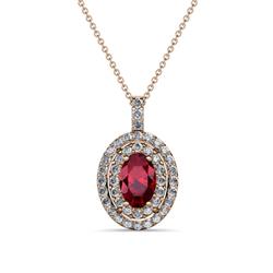 Calice Ruby and Diamond Double Halo Pendant Oval Cut x Ruby and Diamond Womens Double Halo Pendant Necklace ctw K Rose GoldIncluded Inches K Rose Gold Chain