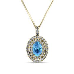 Calice Blue Topaz and Diamond Double Halo Pendant Oval Cut x Blue Topaz and Diamond Womens Double Halo Pendant Necklace ctw K Yellow GoldIncluded Inches K Yellow Gold Chain