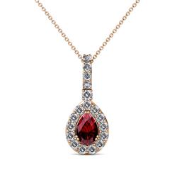Quy ctw x Pear Shape Ruby and Round Natural Diamond Teardrop Halo Pendant Pear Shape Ruby and Round Natural Diamond ctw Halo Pendant in K Rose GoldIncluded Inches K Rose Gold Chain