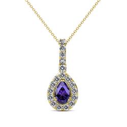 Quy ctw x Pear Shape Iolite and Round Natural Diamond Teardrop Halo Pendant Pear Shape Iolite and Round Natural Diamond ctw Halo Pendant in K Yellow GoldIncluded Inches K Yellow Gold Chain