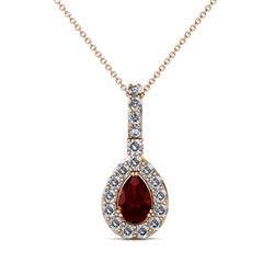 Quy ctw x Pear Shape Red Garnet and Round Natural Diamond Teardrop Halo Pendant Pear Shape Red Garnet and Round Natural Diamond ctw Halo Pendant in K Rose GoldIncluded Inches K Rose Gold Chain