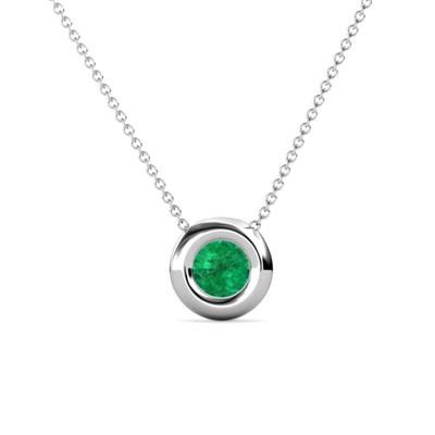 Arela Round Emerald Donut Bezel Solitaire Pendant Necklace