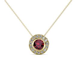 Kitra Ruby and Diamond Halo Pendant Ruby and Diamond Womens Halo Pendant Necklace ctw K Yellow GoldIncluded Inches K Yellow Gold Chain