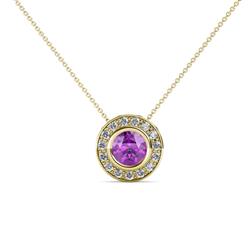 Kitra Amethyst and Diamond Halo Pendant Amethyst and Diamond Womens Halo Pendant Necklace ctw K Yellow GoldIncluded Inches K Yellow Gold Chain