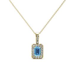 Lilian Blue Topaz and Diamond Halo Pendant Emerald Cut x Blue Topaz and Diamond Womens Halo Pendant Necklace ctw K Yellow GoldIncluded Inches K Yellow Gold Chain