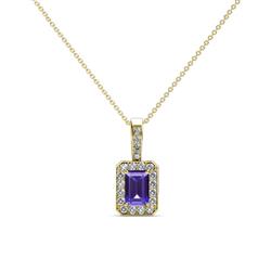 Lilian Iolite and Diamond Halo Pendant Emerald Cut x Iolite and Diamond Womens Halo Pendant Necklace ctw K Yellow GoldIncluded Inches K Yellow Gold Chain