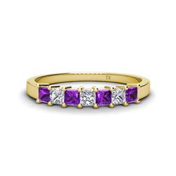 Erica Princess Cut Amethyst and Diamond Stone Wedding Band Princess Cut Amethyst and Diamond ctw Womens Wedding Band Stackable K Yellow Gold