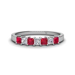 Erica Princess Cut Ruby and Diamond Stone Wedding Band Princess Cut Ruby and Diamond ctw Womens Wedding Band Stackable K White Gold