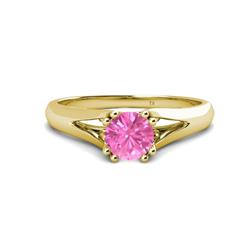 Adira Round Lab Created Pink Sapphire Solitaire Engagement Ring Round Lab Created Pink Sapphire ct Prong Womens Solitaire Engagement Ring K Yellow Gold
