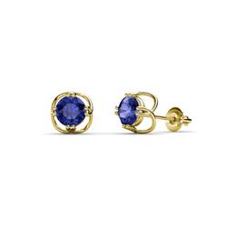Alma Iolite Open Tulip Stud Earrings Iolite Open Tulip Solitaire Womens Stud Earrings ctw K Yellow Gold