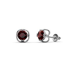 Alma Red Garnet Open Tulip Stud Earrings Red Garnet Open Tulip Solitaire Womens Stud Earrings ctw K White Gold