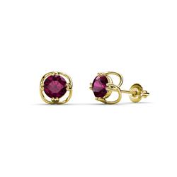 Alma Rhodolite Garnet Open Tulip Stud Earrings Rhodolite Garnet Open Tulip Solitaire Womens Stud Earrings ctw K Yellow Gold