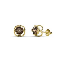 Alma Smoky Quartz Open Tulip Stud Earrings Smoky Quartz Open Tulip Solitaire Womens Stud Earrings ctw K Yellow Gold